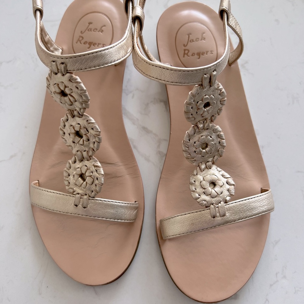 Jack Rogers Eve wedge leather gold ankle strap adjustable sandals size 7. - Picture 2 of 5